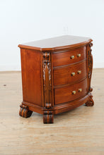Load image into Gallery viewer, Traditional Carved Wood Nightstand with Serpentine Front and Scroll Feet