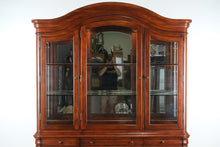 Load image into Gallery viewer, Cherry Wood China Cabinet with Glass Doors and Lighted Display Top