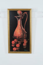 Load image into Gallery viewer, Framed Still Life Wall Art with Copper Pitcher & Cherries – Classic Decorative Artwork, Vertical Format
