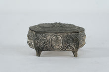 Load image into Gallery viewer, Ornate Silver Tone Jewelry Casket Trinket Box Cherub Relief Footed