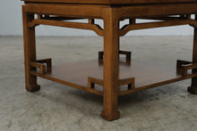 Load image into Gallery viewer, Vintage Asian Chinoiserie Square End Table Walnut Two Tier 28 Inch