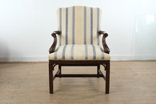 Load image into Gallery viewer, Chippendale Style Mahogany Open Arm Accent Chair with Upholstered Damask Stripe Fabric