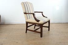 Load image into Gallery viewer, Chippendale Style Mahogany Open Arm Accent Chair with Upholstered Damask Stripe Fabric