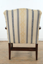 Load image into Gallery viewer, Chippendale Style Mahogany Open Arm Accent Chair with Upholstered Damask Stripe Fabric