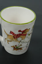 Load image into Gallery viewer, Pier 1 “Park Avenue Puppies” Mug Set – Set of 4 Ceramic Coffee Cups with Festive Dog Design & Green Rim