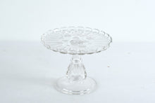Load image into Gallery viewer, Pressed Glass Pedestal Cake Stand Etched Floral Pattern Vintage Style