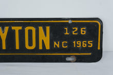 Load image into Gallery viewer, 1965 North Carolina License Plate Clayton NC 126 Original Yellow Black