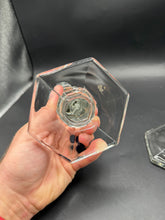 Load image into Gallery viewer, Vintage Clear Glass Candlestick Holders Pair Twisted Stem Hexagon Base 4 Inch