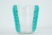 Load image into Gallery viewer, Blenko 473 Clear Crackle Glass Vase Green Applied Handles Mid Century