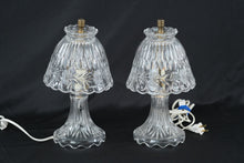 Load image into Gallery viewer, Vintage Cut Glass Table Lamps Pair Clear Floral Etched Shades 12 Inch Tall