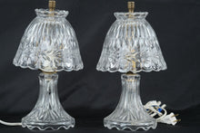 Load image into Gallery viewer, Vintage Cut Glass Table Lamps Pair Clear Floral Etched Shades 12 Inch Tall