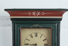 Load image into Gallery viewer, Hand Painted Folk Art Wall Clock Green Red Wooden Case Traditional Decorative Clock
