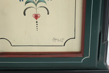 Load image into Gallery viewer, Hand Painted Folk Art Wall Clock Green Red Wooden Case Traditional Decorative Clock