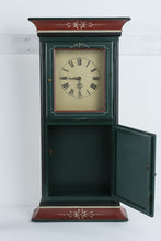 Load image into Gallery viewer, Hand Painted Folk Art Wall Clock Green Red Wooden Case Traditional Decorative Clock