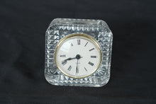 Load image into Gallery viewer, Vintage Crystal Desk Clock Quartz Roman Numerals Cut Glass Square