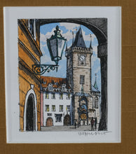 Load image into Gallery viewer, Original Signed Prague Old Town Hall Astronomical Clock Artwork Old Town Square Framed
