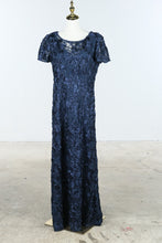 Load image into Gallery viewer, Alex Evenings Navy Rosette Lace Sequin Gown Size 14