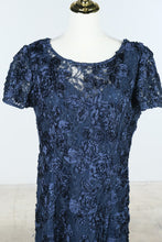 Load image into Gallery viewer, Alex Evenings Navy Rosette Lace Sequin Gown Size 14