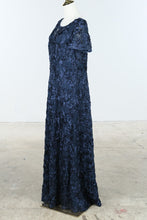Load image into Gallery viewer, Alex Evenings Navy Rosette Lace Sequin Gown Size 14