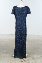Load image into Gallery viewer, Alex Evenings Navy Rosette Lace Sequin Gown Size 14