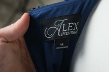 Load image into Gallery viewer, Alex Evenings Navy Rosette Lace Sequin Gown Size 14