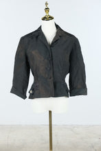 Load image into Gallery viewer, Vintage 1950s Black Sheer Organza Fitted Jacket Rhinestone Pocket Detail