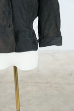 Load image into Gallery viewer, Vintage 1950s Black Sheer Organza Fitted Jacket Rhinestone Pocket Detail