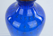 Load image into Gallery viewer, Signed TG Cobalt Blue Bullicante Art Glass Vase Controlled Bubble Hand Blown 12 Inch