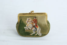 Load image into Gallery viewer, Vintage Austrian Petit Point Coin Purse Horse Rider Needlepoint Kiss Lock Wallet