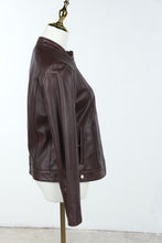 Load image into Gallery viewer, Cole Haan Brown Lambskin Leather Moto Jacket Womens Medium