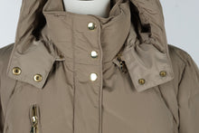 Load image into Gallery viewer, Cole Haan Womens Large Down Puffer Jacket Hooded Beige Gold Hardware