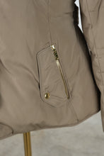 Load image into Gallery viewer, Cole Haan Womens Large Down Puffer Jacket Hooded Beige Gold Hardware