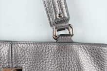 Load image into Gallery viewer, Cole Haan Metallic Silver Pebbled Leather Tote Bag Shoulder Handbag