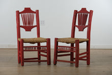 Load image into Gallery viewer, Pair Mexican Folk Art Red Ladderback Chairs with Handwoven Rush Seats