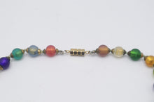 Load image into Gallery viewer, Multicolor Frosted Glass Bead Necklace Rainbow Gold Tone Magnetic Clasp