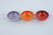 Load image into Gallery viewer, Le Creuset Stoneware Condiment Bowls Set of 3 Orange Red Lavender Prep Dip Bowls