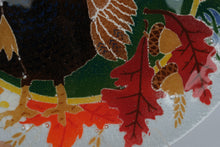 Load image into Gallery viewer, Peggy Karr Turkey on Green Fused Glass Thanksgiving Platter 13 75 Inch Vintage
