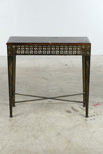 Load image into Gallery viewer, Perforated Brass and Wood Console Table with Tapered Metal Legs