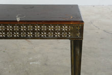 Load image into Gallery viewer, Perforated Brass and Wood Console Table with Tapered Metal Legs
