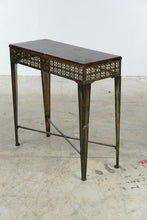 Load image into Gallery viewer, Perforated Brass and Wood Console Table with Tapered Metal Legs