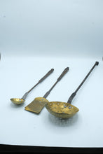 Load image into Gallery viewer, Antique Hand Forged Iron Brass Hearth Cooking Utensils Ladle Skimmer Spatula Set