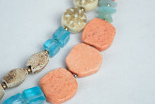 Load image into Gallery viewer, Double Strand Coral Turquoise Blue Beaded Statement Necklace Boho Jewelry