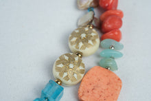 Load image into Gallery viewer, Double Strand Coral Turquoise Blue Beaded Statement Necklace Boho Jewelry