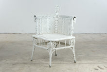 Load image into Gallery viewer, Antique Victorian Wicker Corner Chair White Ornate Scrollwork 34 Inch