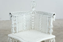 Load image into Gallery viewer, Antique Victorian Wicker Corner Chair White Ornate Scrollwork 34 Inch