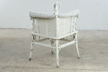 Load image into Gallery viewer, Antique Victorian Wicker Corner Chair White Ornate Scrollwork 34 Inch