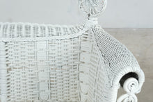 Load image into Gallery viewer, Antique Victorian Wicker Corner Chair White Ornate Scrollwork 34 Inch