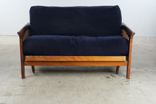 Load image into Gallery viewer, Wood Futon Sofa Bed with Navy Upholstery