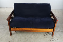 Load image into Gallery viewer, Wood Futon Sofa Bed with Navy Upholstery