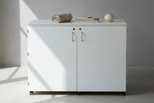 Load image into Gallery viewer, White Folding Craft Table Cabinet with Drawers and Casters